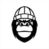 Ape Beaniehat Outline Mascot Design vector