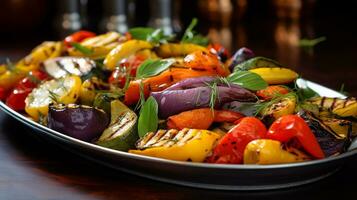 Photo of Roasted Vegetable Platter as a dish in a high-end restaurant. Generative AI