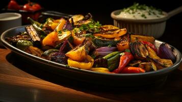 Photo of Roasted Vegetable Platter as a dish in a high-end restaurant. Generative AI