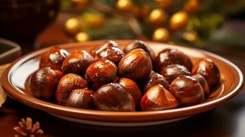 Photo of Roasted Chestnuts as a dish in a high-end restaurant. Generative AI