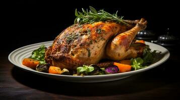 Photo of Roast Turkey with Spring Herbs as a dish in a high-end restaurant. Generative AI