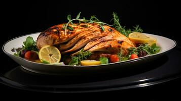 Photo of Roast Turkey as a dish in a high-end restaurant. Generative AI