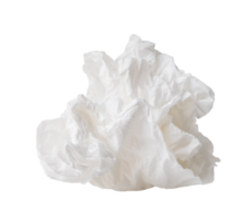 Single screwed or crumpled tissue paper or napkin in strange shape after use in toilet or restroom isolated with clipping path in png file format