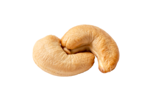 Top view of two Roasted brown cashew nuts in stack isolated with clipping path in png file format Close up photo