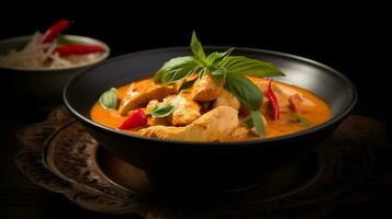 Photo of Red Curry Chicken as a dish in a high-end restaurant. Generative AI