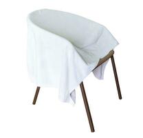 Used white towel laying on chair isolated on white background with clipping path photo