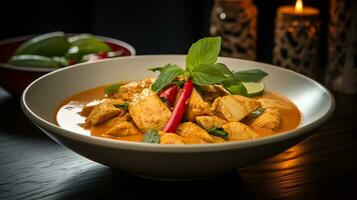 Photo of Red Curry Chicken as a dish in a high-end restaurant. Generative AI