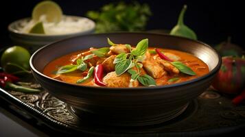Photo of Red Curry Chicken as a dish in a high-end restaurant. Generative AI