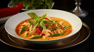 Photo of Red Curry as a dish in a high-end restaurant. Generative AI