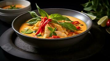 Photo of Red Curry as a dish in a high-end restaurant. Generative AI