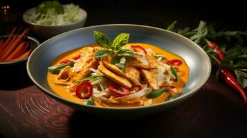 Photo of Red Curry as a dish in a high-end restaurant. Generative AI