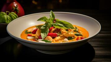 Photo of Red Curry as a dish in a high-end restaurant. Generative AI