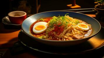 foto de ramen como un plato en un gama alta restaurante. generativo ai