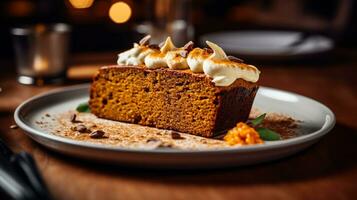 Photo of Pumpkin Bread as a dish in a high-end restaurant. Generative AI