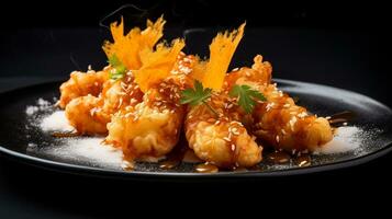 Photo of Prawn Tempura as a dish in a high-end restaurant. Generative AI