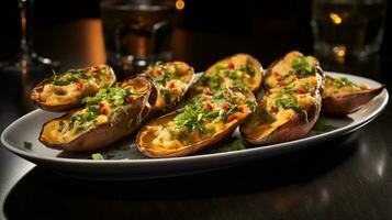 Photo of Potato Skins as a dish in a high-end restaurant. Generative AI