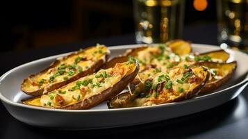 Photo of Potato Skins as a dish in a high-end restaurant. Generative AI