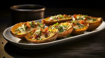 Photo of Potato Skins as a dish in a high-end restaurant. Generative AI