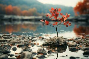 Lone autumn leaves, separated in serene isolation, capture the essence of fall AI Generated photo