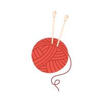 Ball of wool yarn with knitting needles. Knitting, needlework, hobbies. Wool threads vector