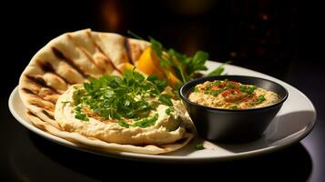 foto de Agave y hummus como un plato en un gama alta restaurante. generativo ai