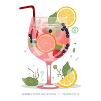 Tropical summer cocktail drink in the glass garnished with colorful citrus fruits and juice vector