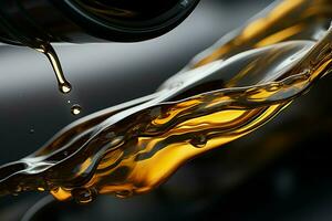 suave solicitud petróleo lubricante fluye desde negro botella sobre blanco fondo ai generado foto