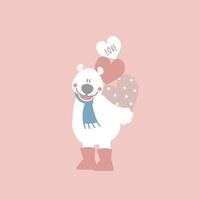 linda y encantador blanco polar oso con corazón, contento San Valentín día, amor concepto, plano vector ilustración dibujos animados personaje disfraz diseño