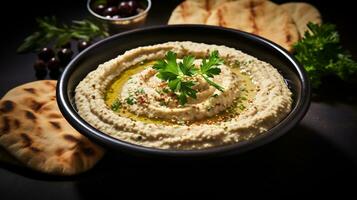 Photo of Baba Ghanoush as a dish in a high-end restaurant. Generative AI