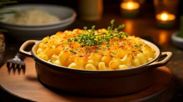 Photo of Baked Macaroni and Cheese as a dish in a high-end restaurant. Generative AI
