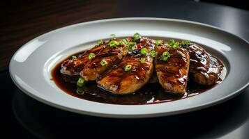 Photo of Balsamic Glazed Chicken as a dish in a high-end restaurant. Generative AI