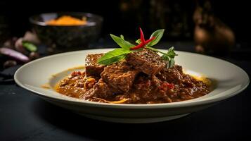 Photo of Beef Rendang as a dish in a high-end restaurant. Generative AI