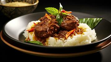 Photo of Beef Rendang as a dish in a high-end restaurant. Generative AI