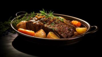 Photo of Beef Pot Roast as a dish in a high-end restaurant. Generative AI