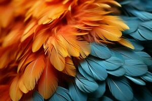 Vibrant avian azure and tangerine plumes, adorning the lush foliage AI Generated photo