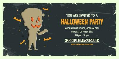 Halloween party invitation banner background in paper cut style. vector