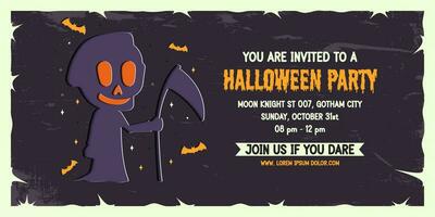 Halloween party invitation banner background in paper cut style. vector