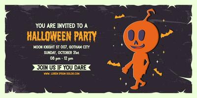 Halloween party invitation banner background in paper cut style. vector