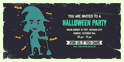 Halloween party invitation banner background in paper cut style. vector