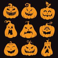 Orange halloween pumpkin face expression collection. vector