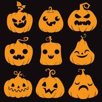 Orange halloween pumpkin face expression collection. vector