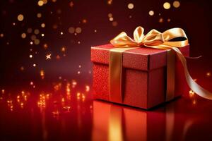 Gleaming red gift box, wide open. Sparkling brilliance and joyful anticipation. AI Generated photo