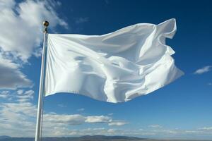 Detailed closeup of a white flag waving proudly on a flagpole AI Generated photo