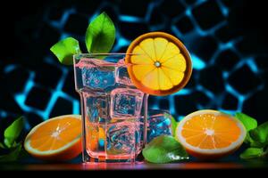 Sipping on neon lit lemonade, a burst of citrus sunshine in every drop AI Generated photo