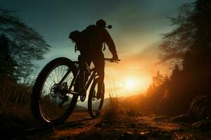 relajante bicicleta paseo debajo el oscuro noche cielo, un pacífico noche ai generado foto