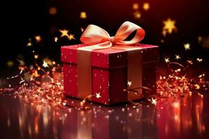 Unveiled red gift box, adorned with dazzling glitter. A treasure of delight. AI Generated photo