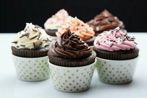 Aesthetic contrast chocolate cakes arranged in a cup on a white background AI Generated photo