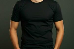 Classic style man dons sleek black tee, epitomizing timeless casual elegance AI Generated photo