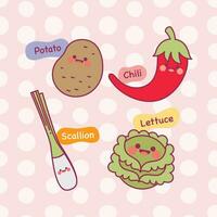 flat design vector cute colorful kawaii veggie vegetable hand drawn illustration collection set