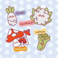 flat design vector cute colorful kawaii veggie vegetable hand drawn illustration collection set